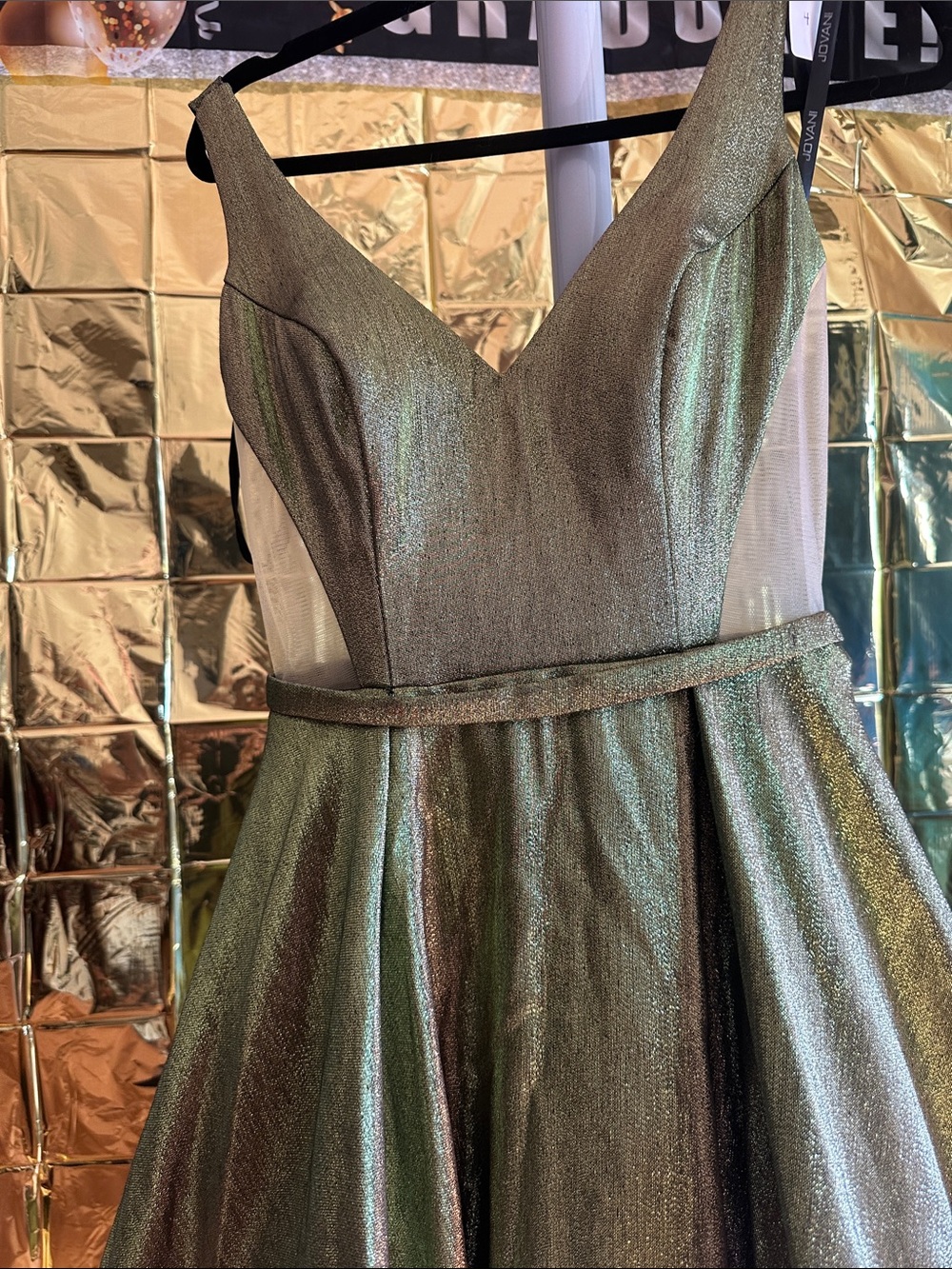 Jovani Metallic Green V-Neck Ball Gown - Picture 2 of 6